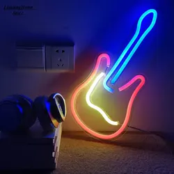 Guitar Light LED Light 3D Neon Sign Decor Light Art Neon Sign for Home Decoration House Rock Bar Pub Hotel Beach Party Usb Lamp