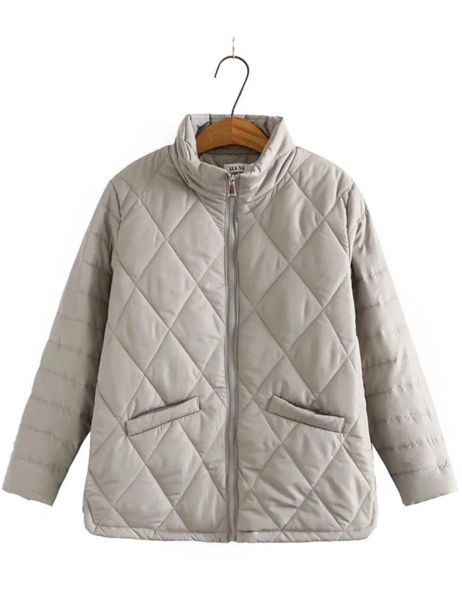 Parka de algodão acolchoado feminino com zíper, casaco acolchoado, manga comprida, gola alta, zíper, roupas de outono e inverno, moda