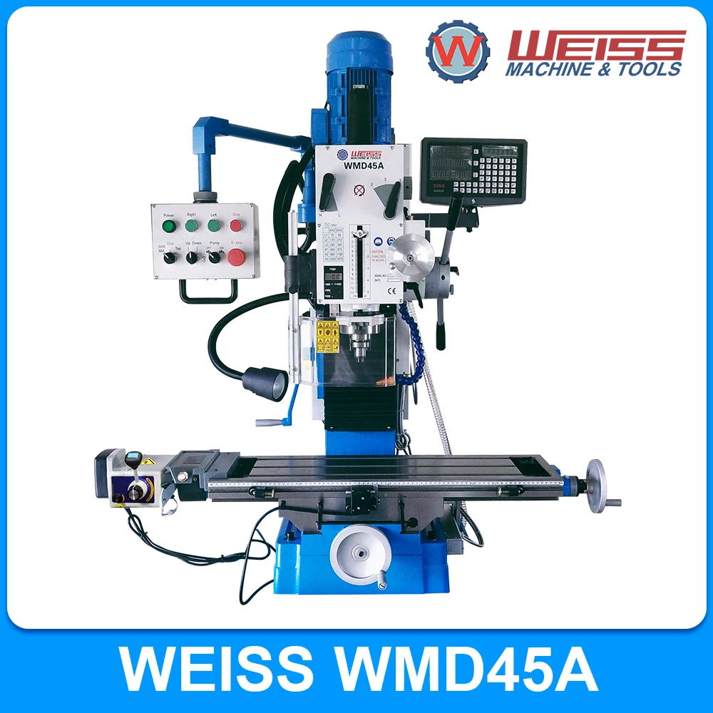 WEISS benchtop milling machine WMD45A drilling machine with spindle auto feed, Z axis motorized up/down, DRO, X axis power feed