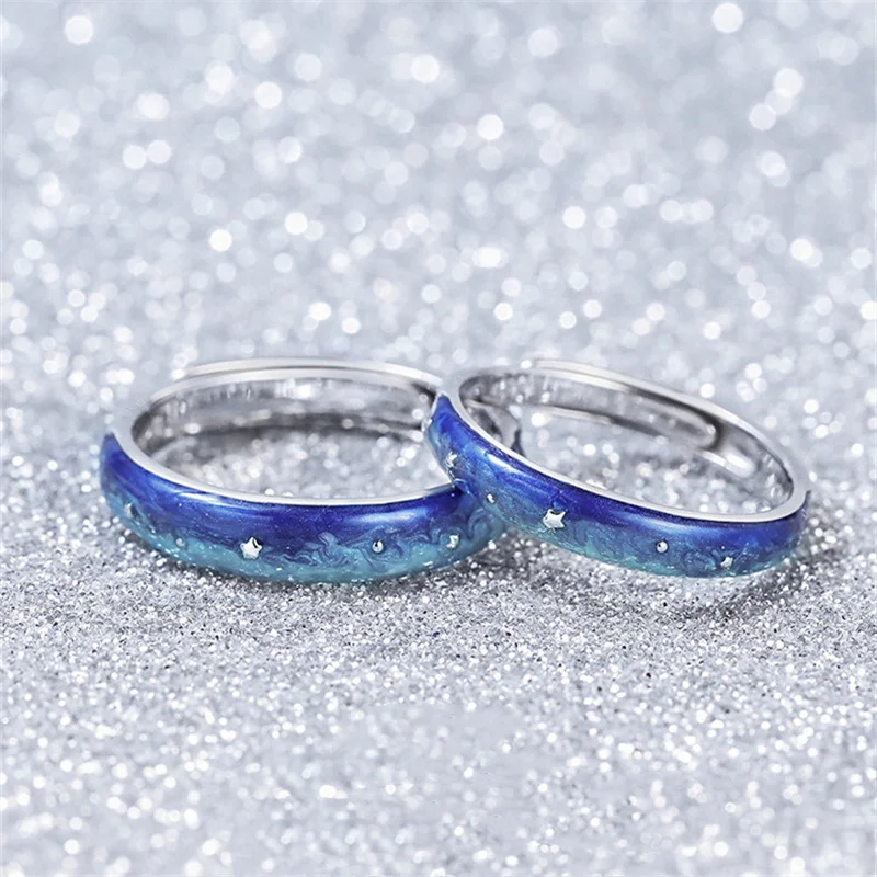 Blue Starry Sky Couple Rings Men Women Wedding Accessories Fashion 925 Sterling Silver Ring Midsummer Night Dream Lover Jewelry