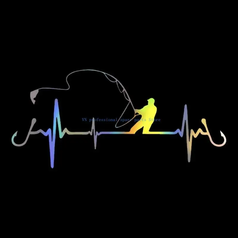 41XA Waterproof Fishing Heartbeat Design Vinyls Sticker Decal with Easy Installation for Motorcycle and Car Decoration