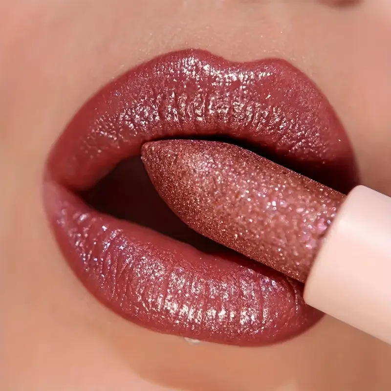 Lápiz labial Glitter Shine Pearl, cosmética labial metálica de larga duración, resistente al agua en rosa brillante, lápiz labial de belleza, para fiestas