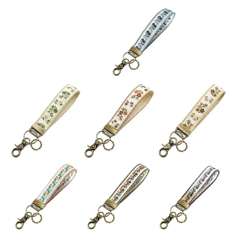 31BF Decorative Fabric Keyring with Lanyard Label and Wrist Strap for Organization