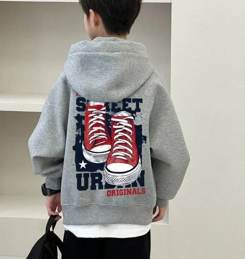 Winter and Autumn Gift Children's Warm Fur-Robed Hooded Sweatshirt - American Retro Casual Sporty Hooded Sweatshirt