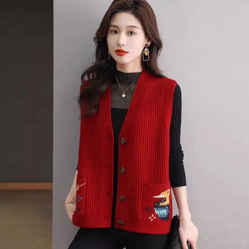 New Knitted Cardigan For Autumn And Wnter Vest For Women Korean Fashion Sweater Jacket  Sleeveless Waistcoat Top A047  ﻿