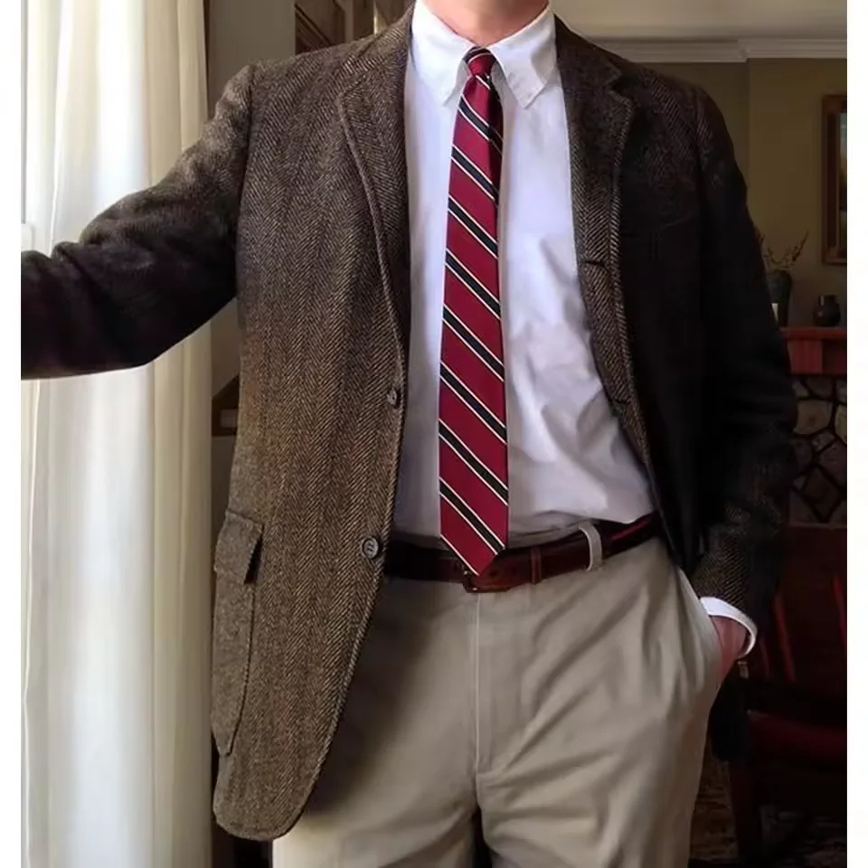 سترة بدلة متعرجة للرجال بقصة ضيقة وصدر واحد وطية صدر السترة سترة أنيقة غير رسمية مريحة ملابس رسمية للأعمال #3