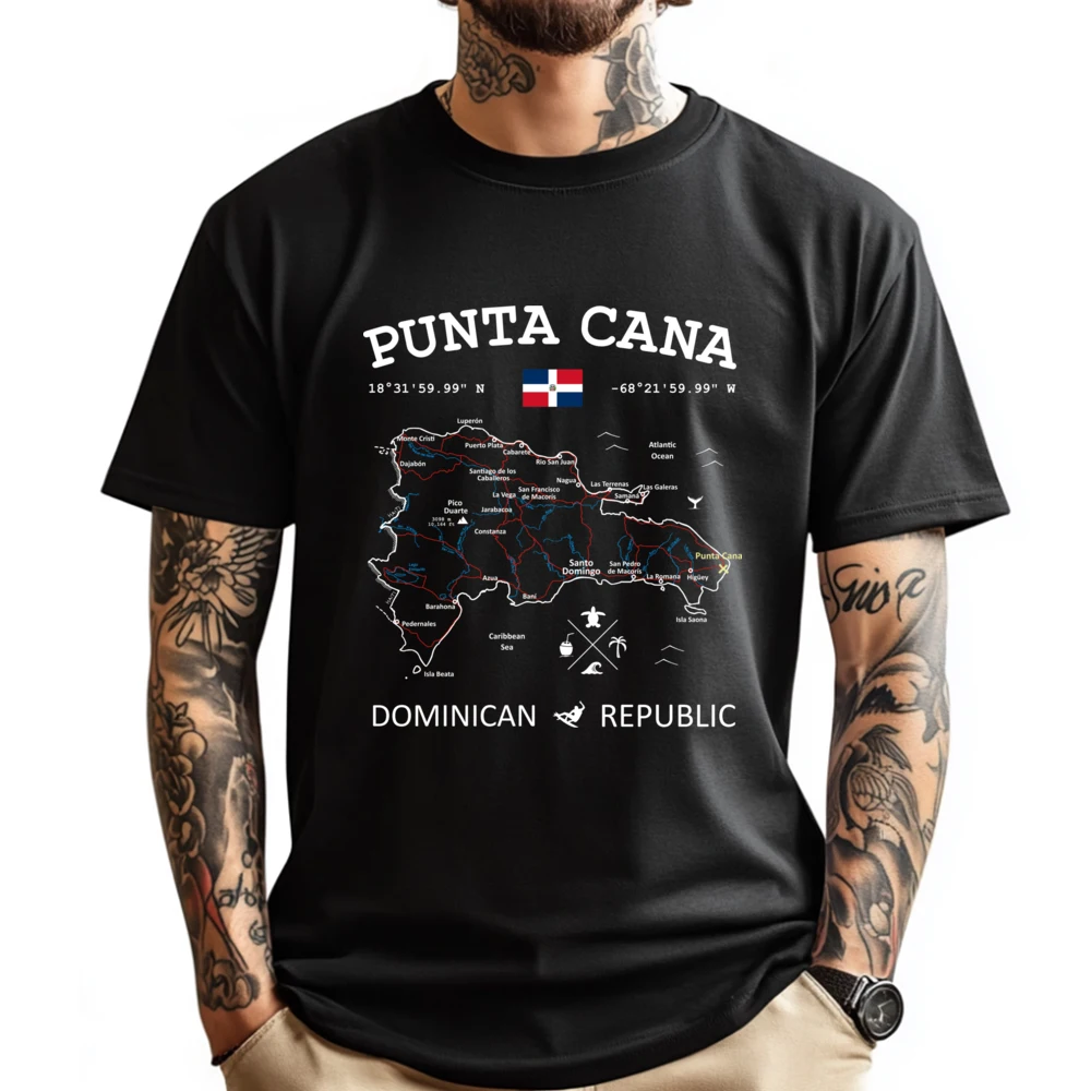 Punta Cana Dominican Republic Map Flag Travel Coordinates Mens Tshirts Luxury Designer Mens Tshirts Clothing T Shirts Print