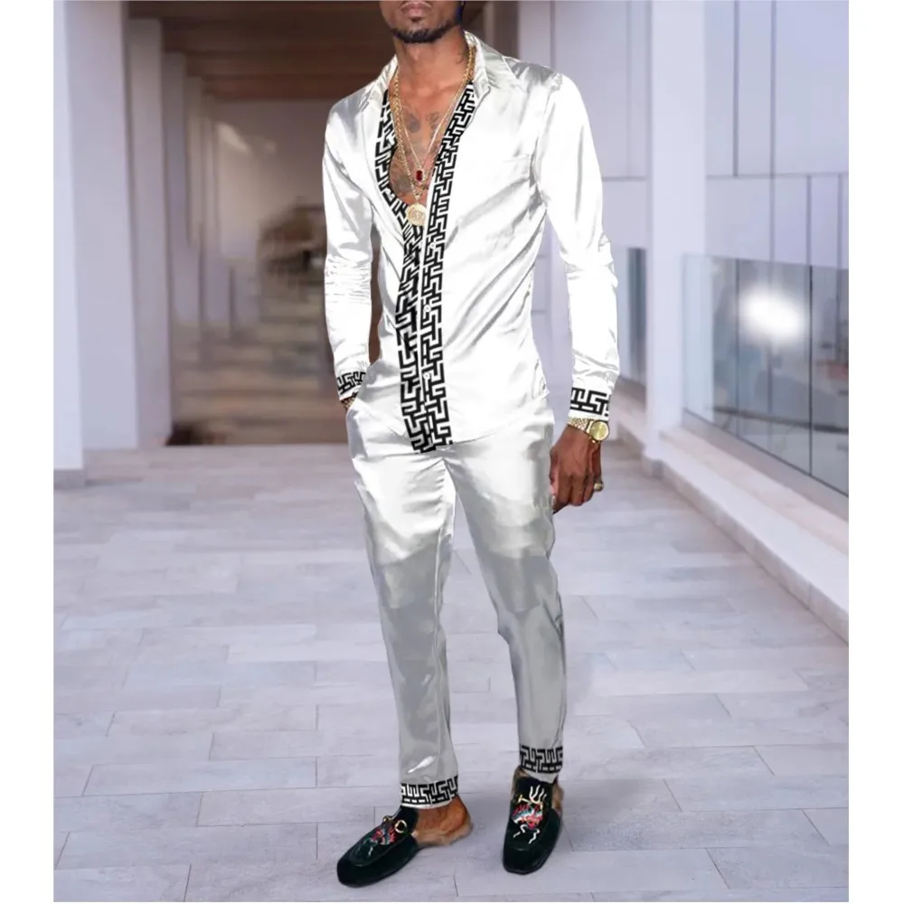 

Мужской костюм-рубашка с 3D принтом, роскошный комплект из 2 предметов, модная дышащая мужская рубашка в клетку в полоску с длинными рукавами и длинные брюки, комплект из 2 предметов