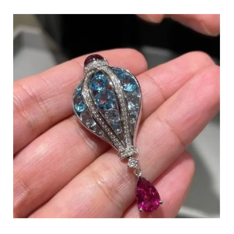 

[Around The World] Inlaid Colorful Treasure Hot Air Balloon Brooch Artificial Water Drop Round Diamond Zircon Pin Suit Accessori