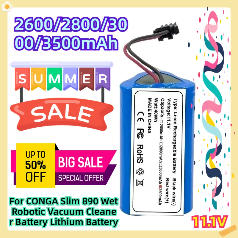 

For CONGA Slim 890 Wet Robotic Vacuum Cleaner Battery Lithium Battery 11.1V