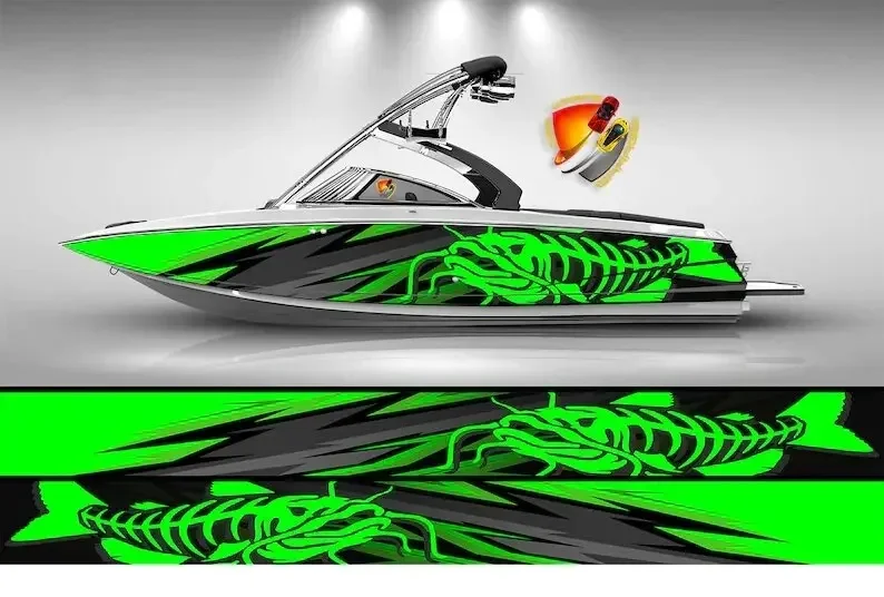 Dark Gray & Charcoal Fishbones Graphic Vinyl Boat Wrap Decal Fits any Boat