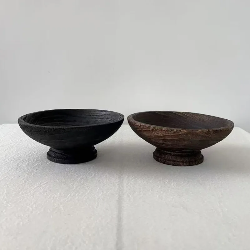 Vintage Wooden Bowl Restaurant Decoration Fruit Bowls Designed Kitchen Center Table Bowl Dinner Ramen Decor Aesthetic Tableware