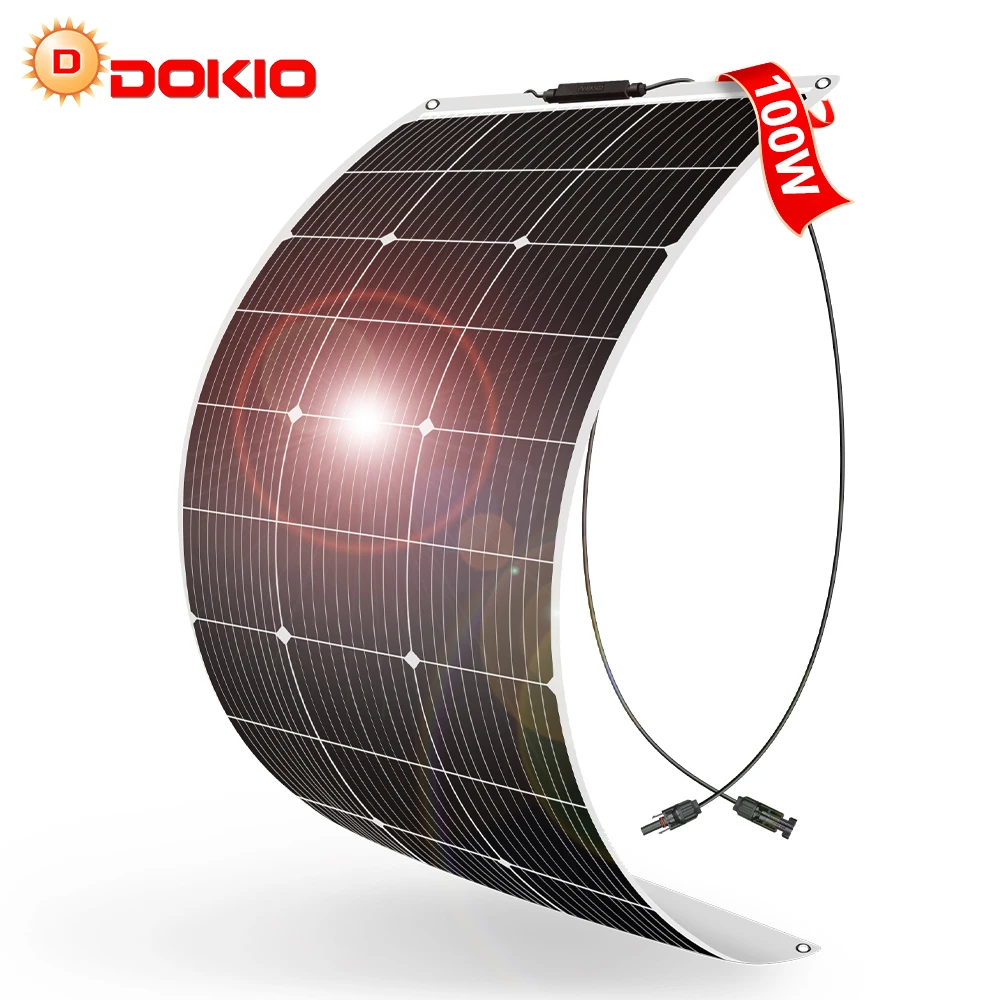 Dokio 18V Monocrystalline Silicon 100W Flexible Solar Panel Rechargeable 12V Battery Waterproof Solar Panel China