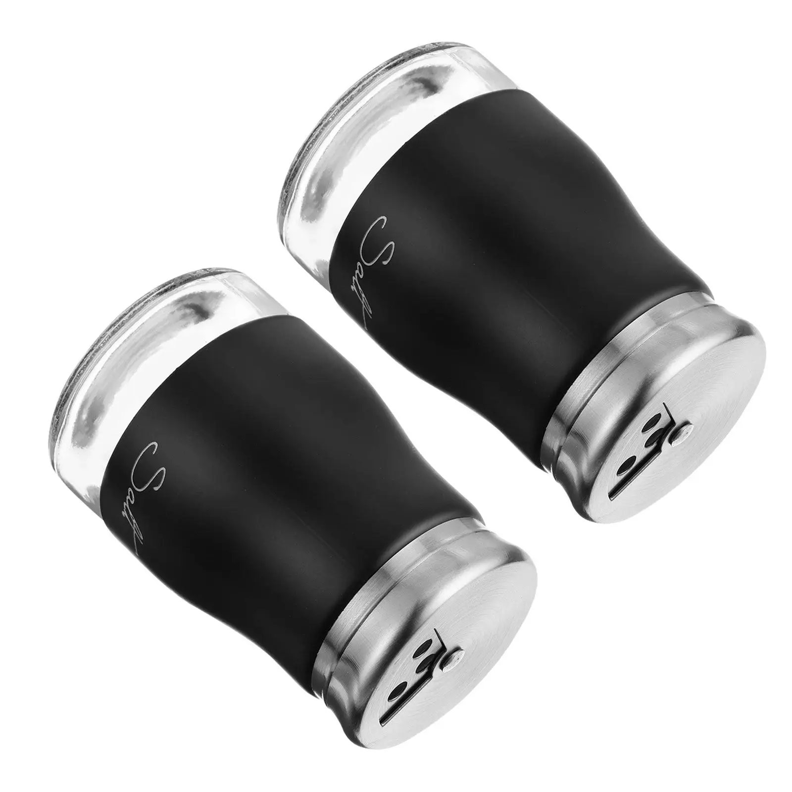 2Pcs Clear Glass Salt and Pepper Shaker Set Stainless Steel Lid Dishwasher Jar for Home Kitchen Restaurant