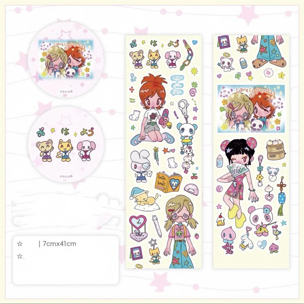 Niedliche Handgezeichnete Anime-Mädchen Aufkleber, Dekoratives Bastelmaterial für Scrapbooking, Nicht-Rollbare Aufkleberbögen