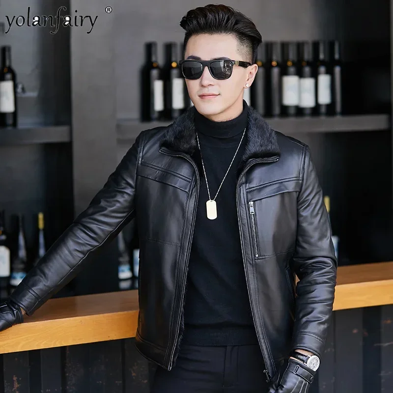 

Genuine Leather Jackets for Men Mink Fur Coat Male Pure Sheepskin Nutural Leather and Fur Men's Jacket Chaquetas Para Hombre FCY