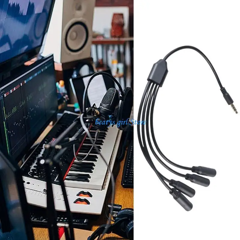 

C7AB 30cm 3.5mm Headphones Splitter Cable 3.5mm Stereo AUX Cord Line 4-Section