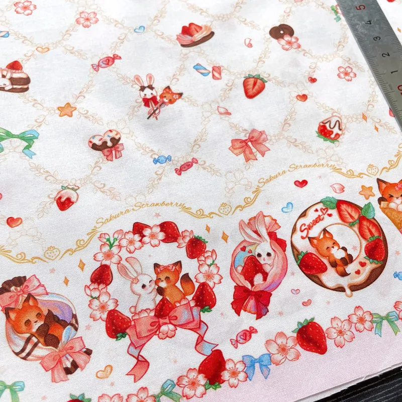 “Sakura Strawberry” All-Over Print Lolita Fabric for OB11 & BJD Doll Clothing