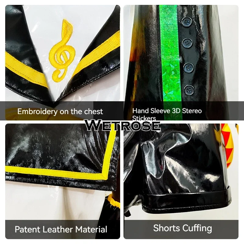 Kagamine Twins Cosplay Traje, Shorts De Látex De Couro, Terno Clássico EUA, Peruca Conjunto Completo, Dia das Bruxas Natal, Rin Len, Em Stock