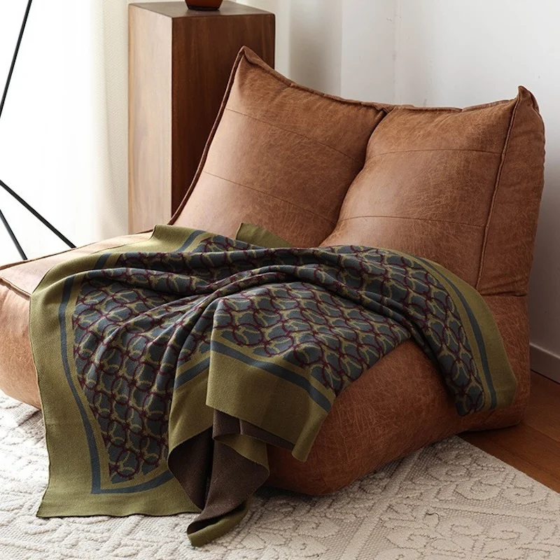 Luxury Knitted Blanket Green Gray Bedspread Modern Geometric Decorative For Sofa Throw Warm Living Room Bedding Home Decorations
