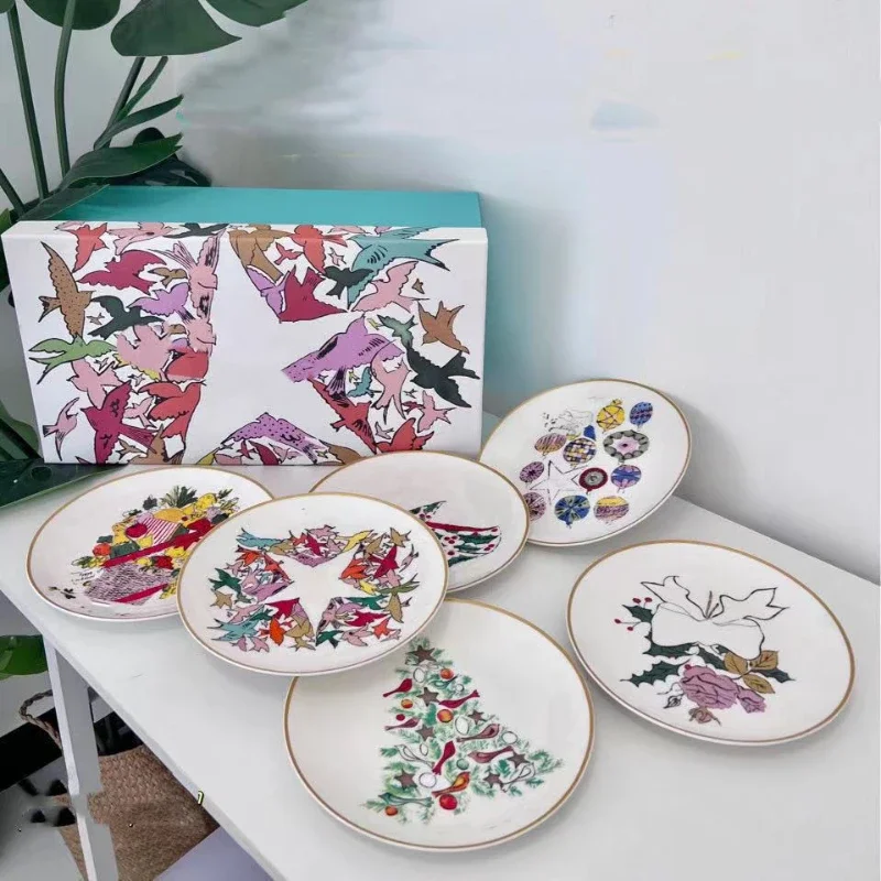 

Christmas series household dessert plate bone china dinner plate exquisite Dim sum tableware bread plates gift box packaging