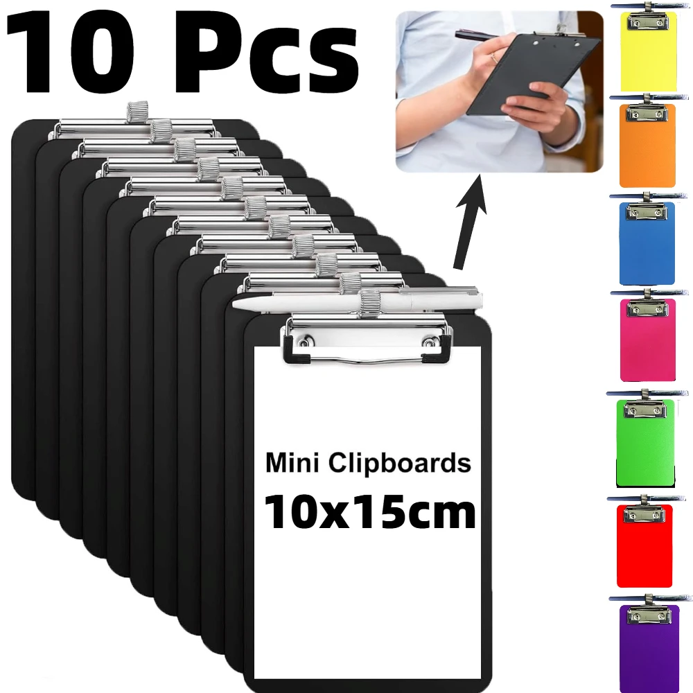 10-Pack Bulk Mini Clipboards with Pen Holder 10x15cm Plastic Check Presenters Restaurants School Office Hotel Shopping List