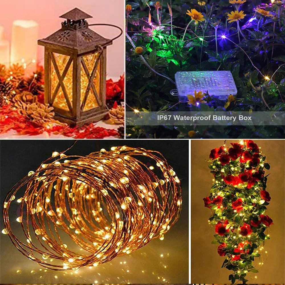 2023 Led Christmas Fairy Lights Copper Wire String 5-20M Holiday Outdoor Lamp Garland For 2024 New Year Tree Wedding Decoration