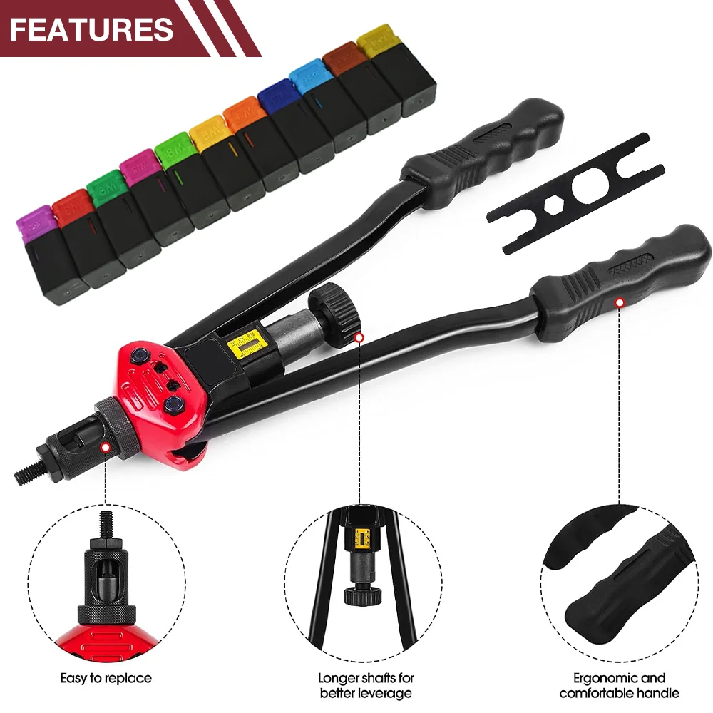 مسدس برشام يدوي، أدوات تثبيت منزلية عالية الجودة، متري M3 M4 M5 M6 M8 M10 M12 بوصة 10-24، 1/4-20، 3/8-16، 5/16-18، آلات تثبيت متعددة المواصفات، مناسبة لجوز برشام #2
