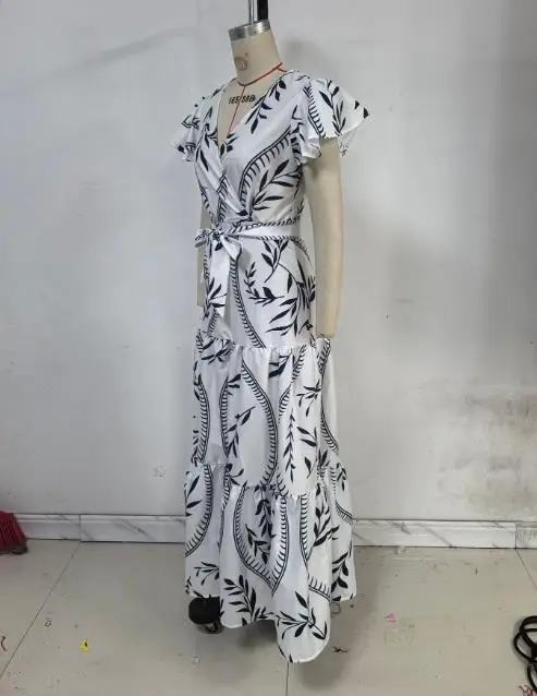 Women's Dress 2025 Spring and Summer New Fashion Casual Printed Ruffle V-Neck Sexy Slimming and Skinny Long Dress Dress Dress