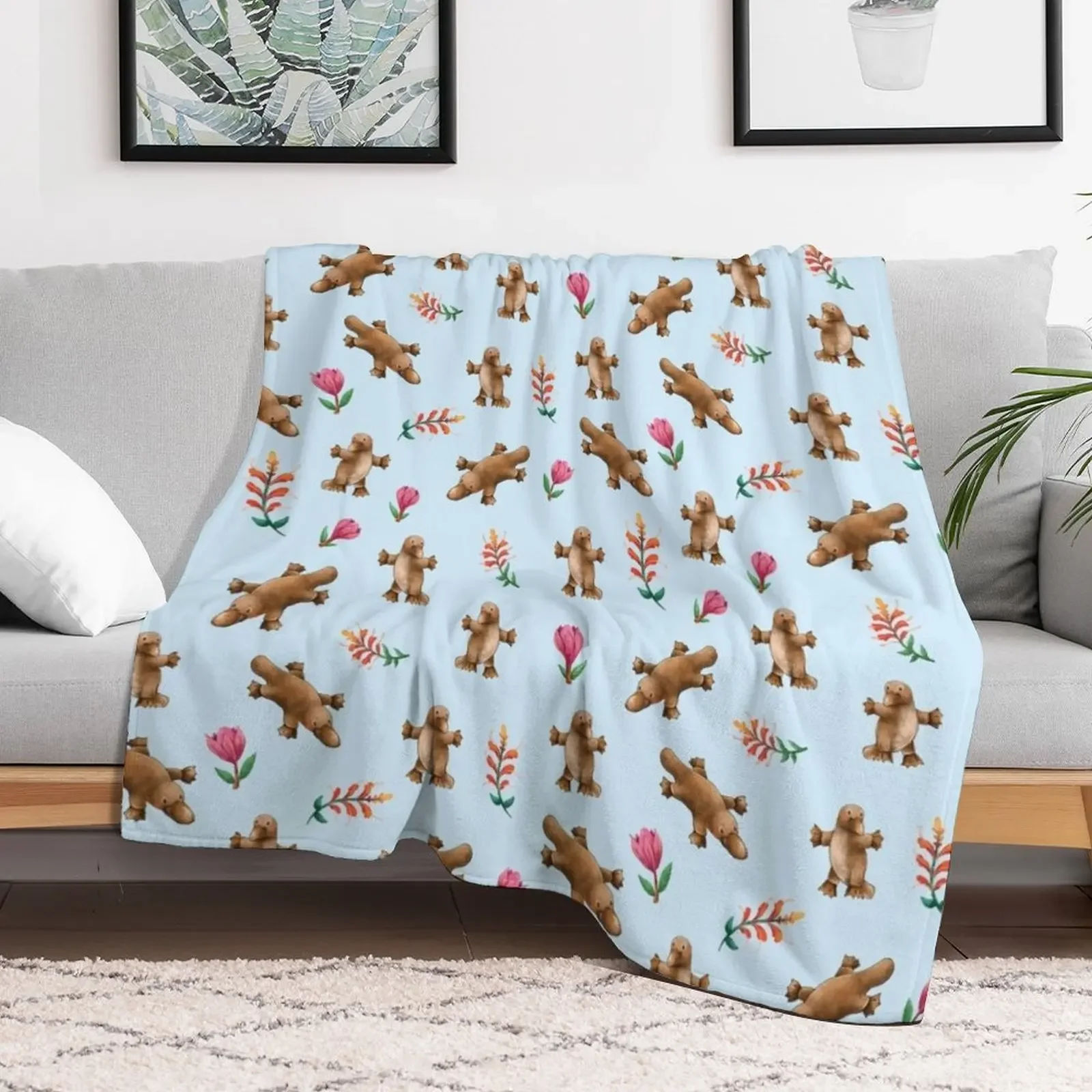 Blue Australian Platypus pattern Throw Blanket All Weather Soft Throw Blanket for Sofa
