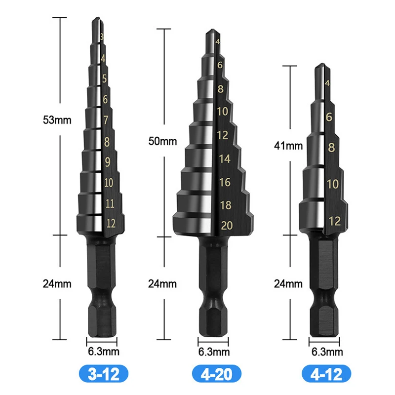 4-22 HSS Step Drill Bit Straight Groove Titanium Coated Wood Metal Hole Cutter 4241 High Speed Steel Core Drill Bit