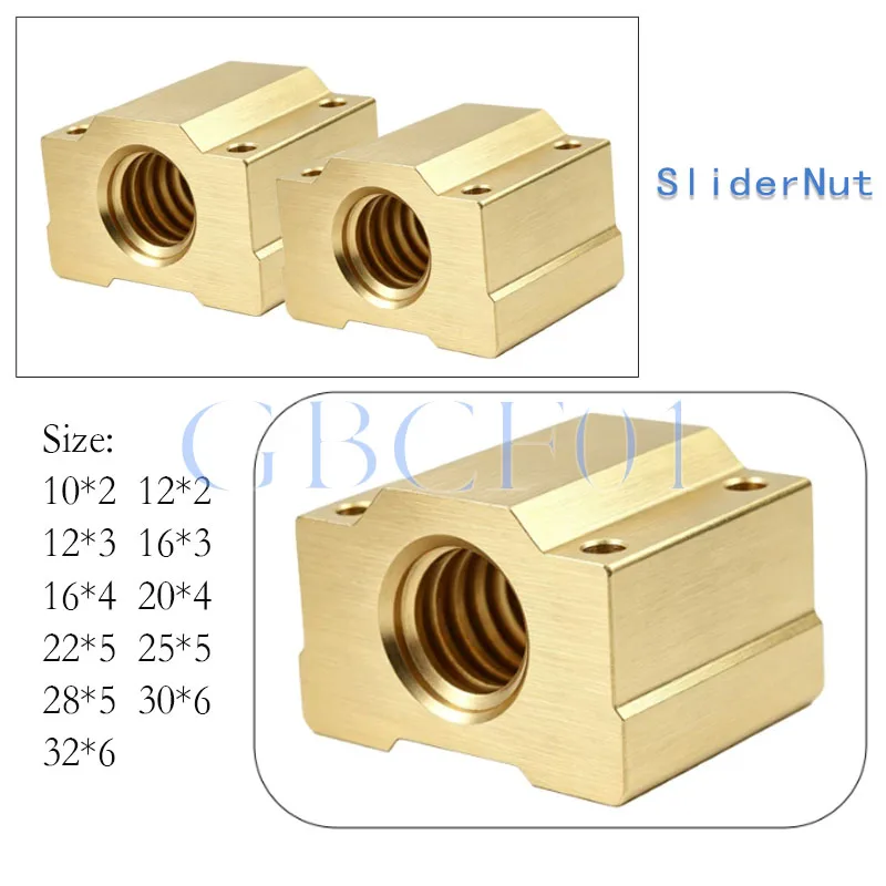 Trapezoidal Leadscrew Nut Box Slide Cylindrical Square Brass Nut T10 T12 T16 T20 T24-T32 Right Left Hand Thread for 3D Printer