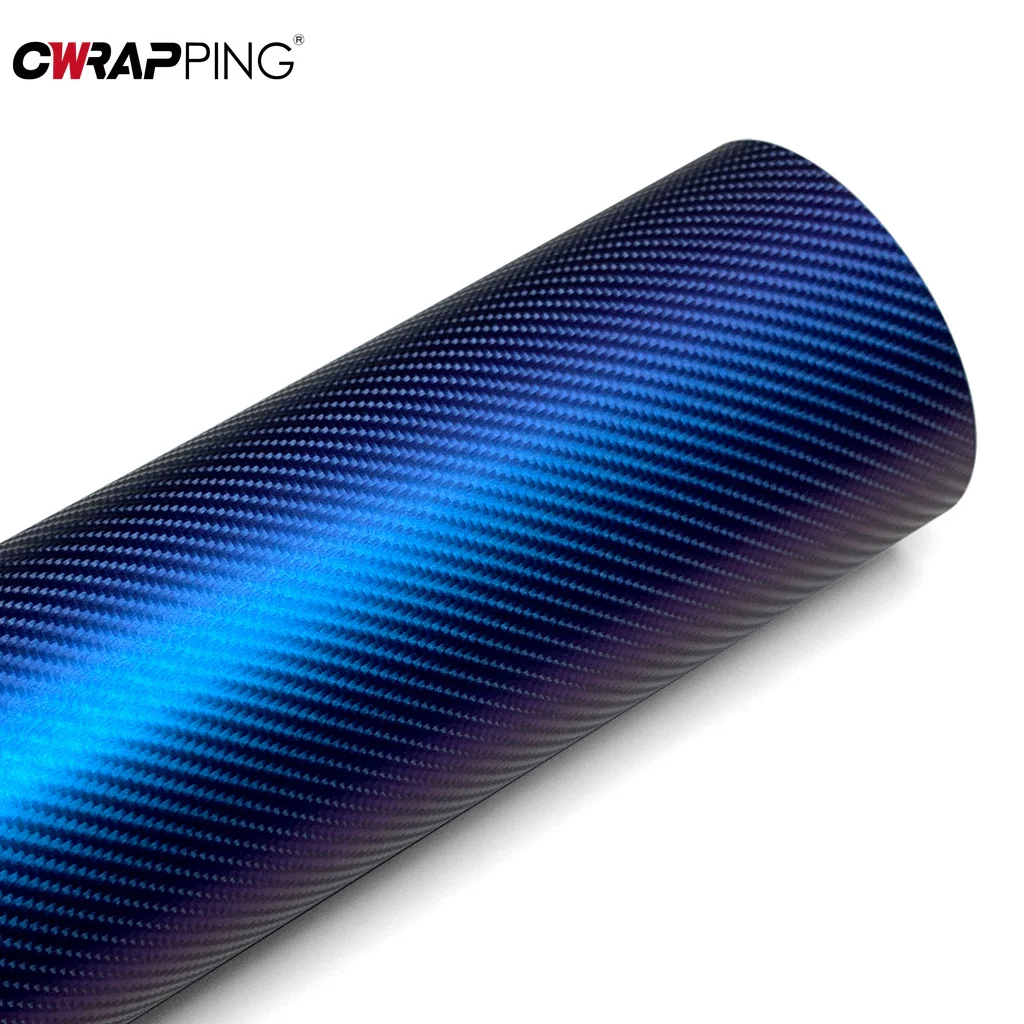 Iridescent Matte Blue Carbon Fiber Auto Wrap Vinyl Waterproof Removable Decal For Sedan SUV Door Bumper Exterior Custom Mod Film