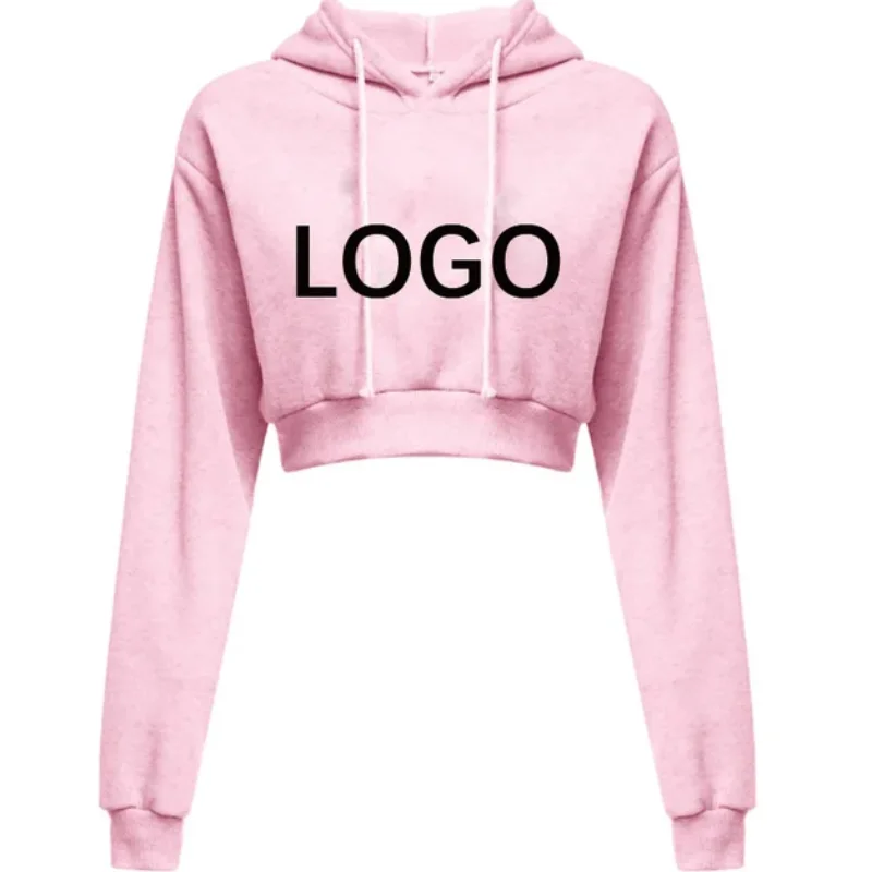 Sudadera corta con capucha para mujer, jersey de manga larga con logotipo personalizado, Color sólido, ropa de calle informal a la moda, S-2XL