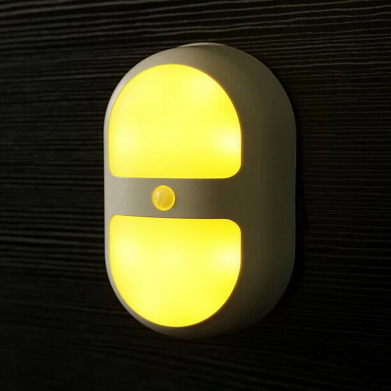 Luz Led nocturna con Sensor de inducción de movimiento humano, lámpara de Control con batería para dormitorio, baño, Color amarillo/blanco