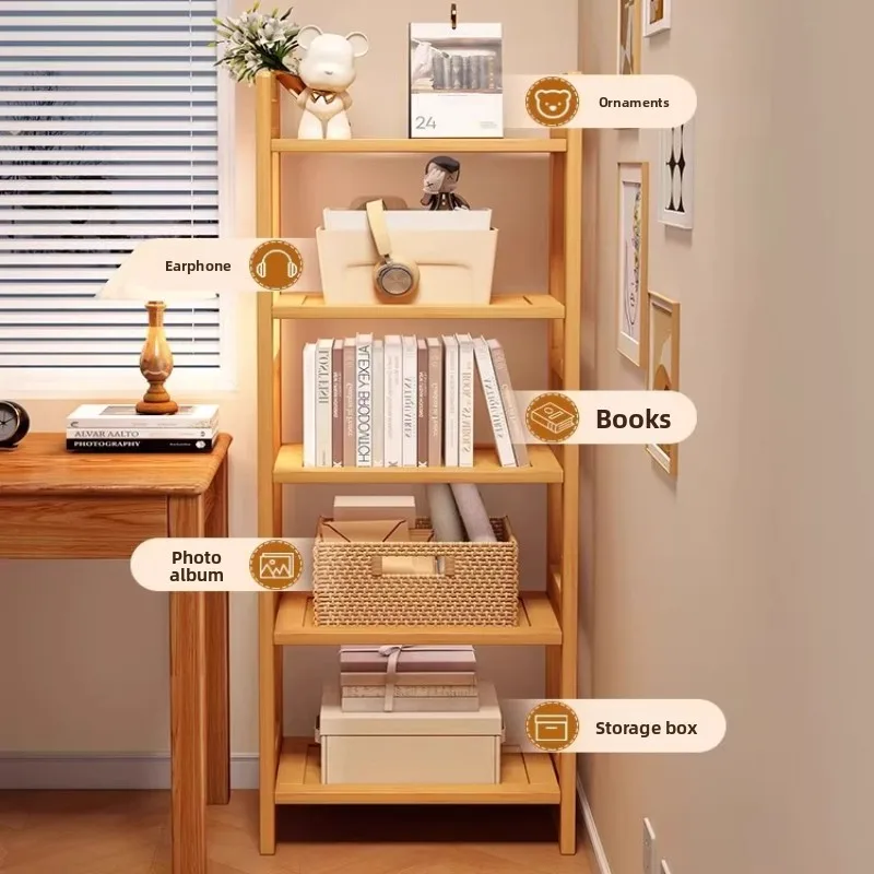 Solid Wood Carbonized Multi-layer Bookshelf with Thickened Backboard, Small Apartment Storage Rack, Wall Mounted Organizer