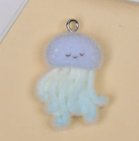 10pcs fluffy flocking cute resin 3D Animal jellyfish cartoon Keychain Charms Pendants For DIY Earring Necklace Jewelry Making ﻿