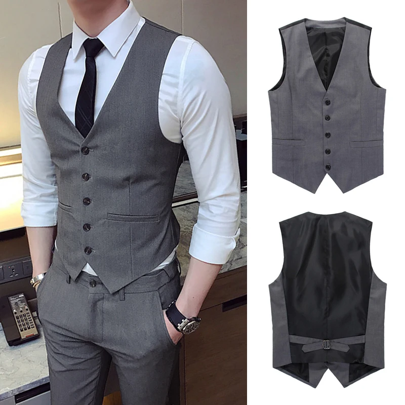 Fashion Single Breasted Suit Vests for Men Grey Black High-end Male Waistcoat Slim Fit Formal Business Casual Vest Plus Size 7XL