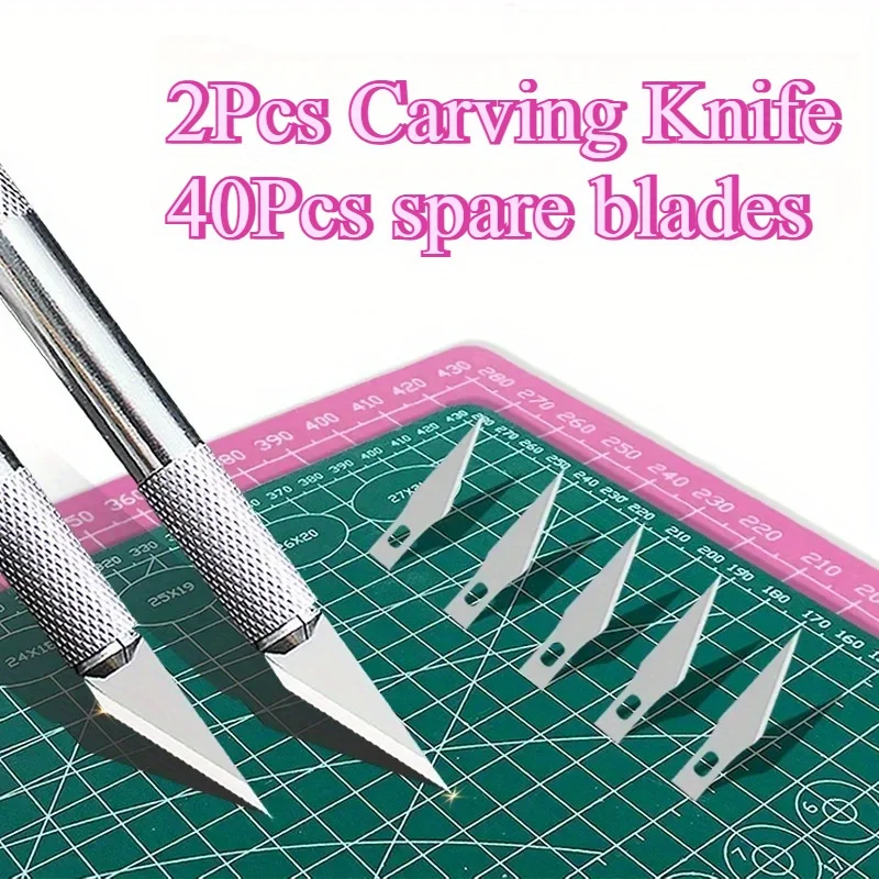 عدم الانزلاق المعادن مشرط سكين أدوات عدة الة قطع الورق النقش الحرفية السكاكين 2 + 40 قطعة شفرات الهاتف المحمول PCB DIY بها بنفسك إصلاح الأدوات اليدوية #1