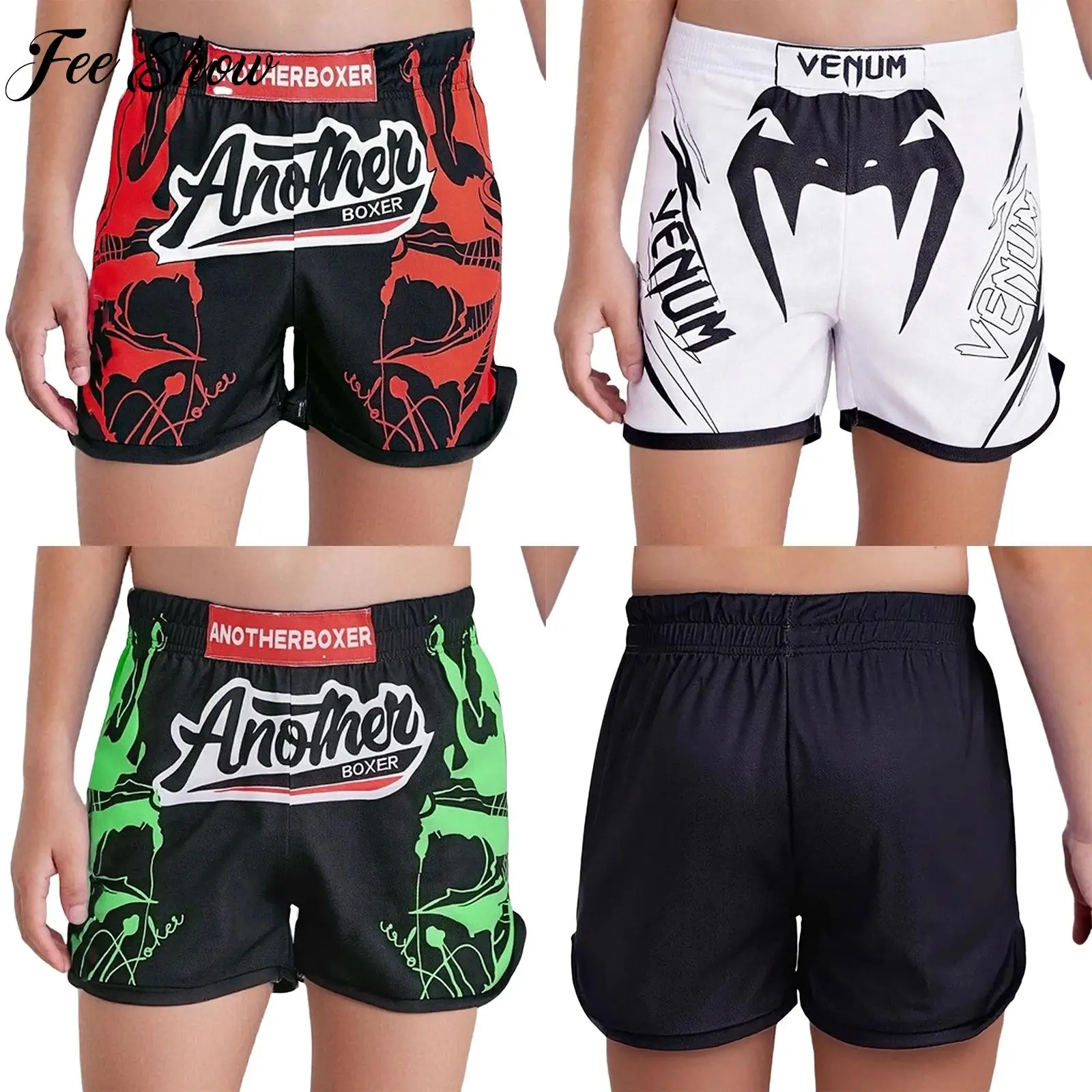 

Kids Boy Boxing Training Shorts Elastic Waistband Sides Slit Quick-Drying Kickboxing Boxer Shorts for Festival Carnival Party