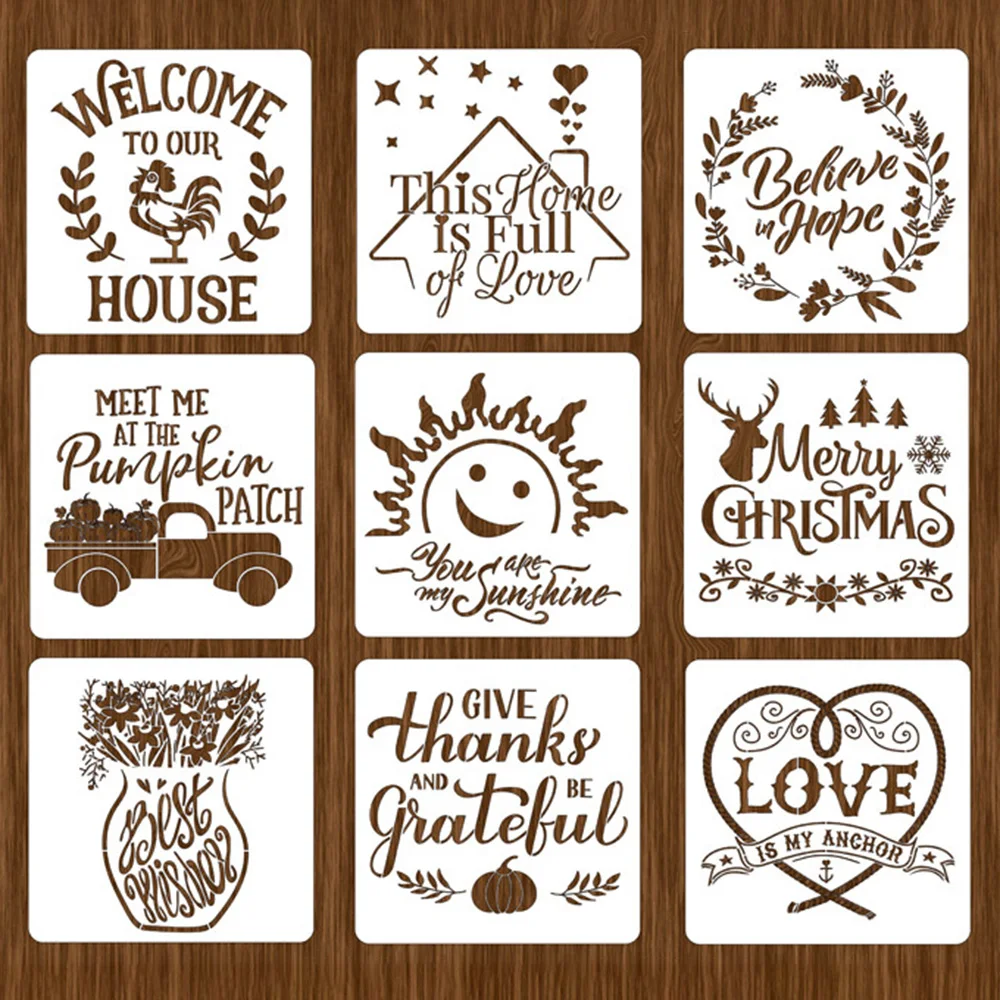 8/9PCS Farm Theme Painting Templates Fashion Wall Painting Letter Formwork DIY Hollow-out Template Home Craft Decor