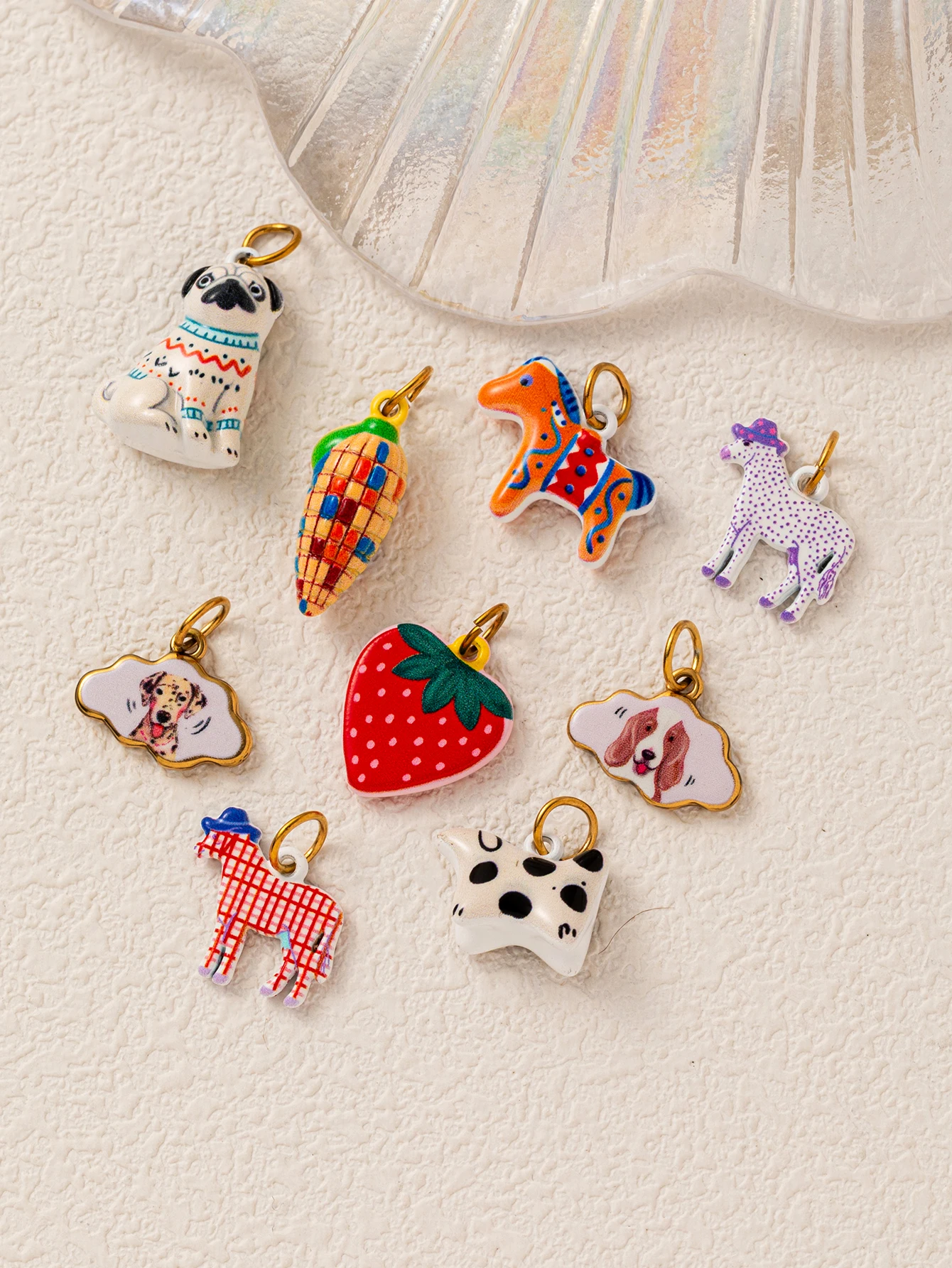 316 Edelstahl Wasserdicht Farbbeständig Frisch Niedlich Mais Welpe Erdbeere DIY Anhänger Charms für Schmuck – Detail 2