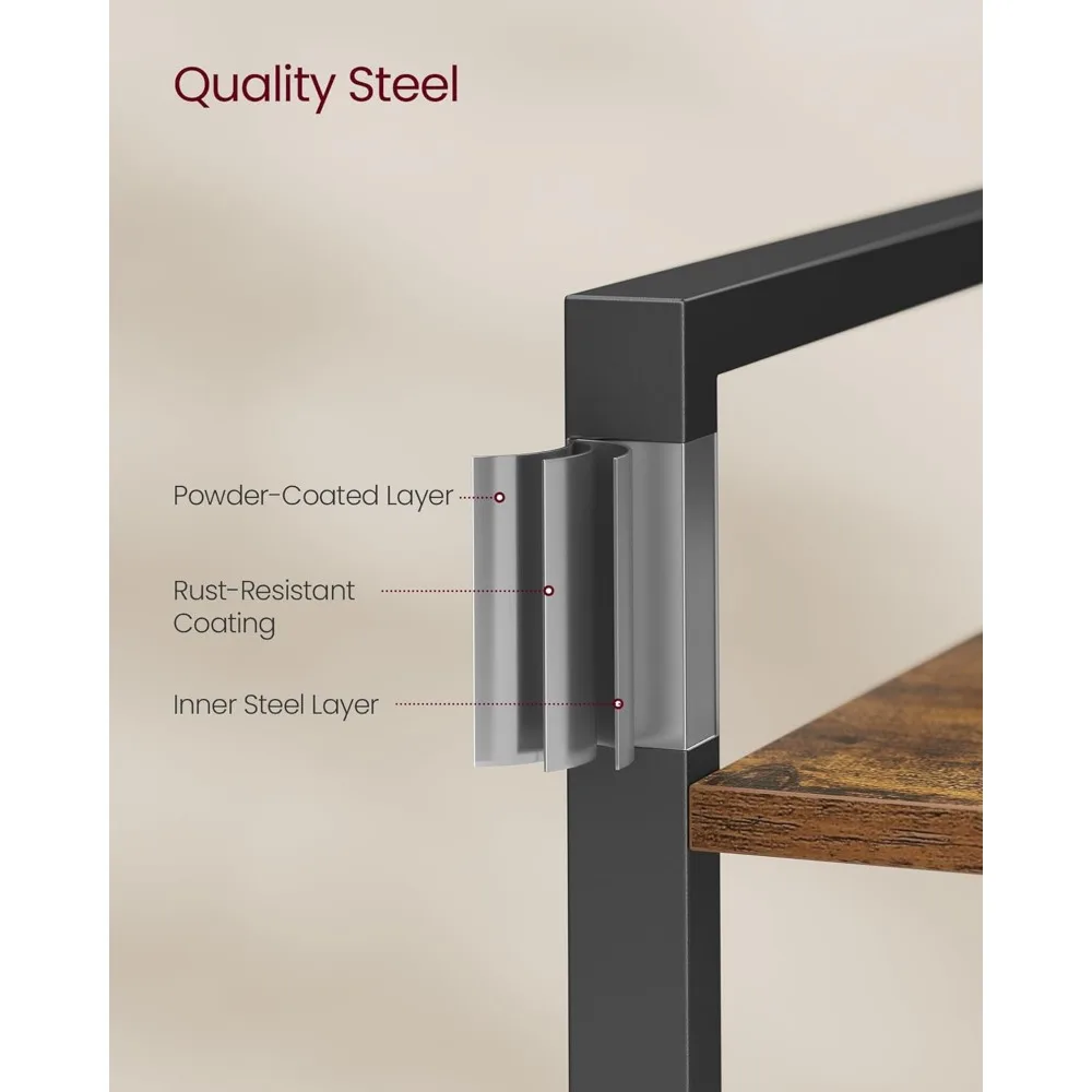 ชั้นวางหนังสือ VASAGLE 5 ชั้น, ตู้หนังสือโครงเหล็ก, ชั้นวางหนังสือสำหรับห้องนั่งเล่น, โฮมออฟฟิศ, ห้องทำงาน, 11.8 x 31.5 x 60.2 นิ้ว