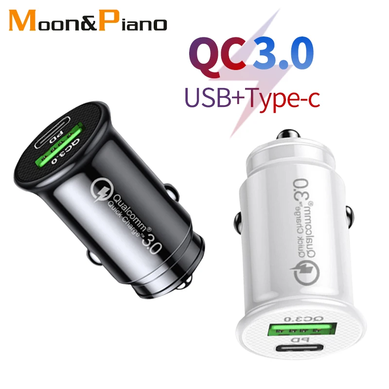 Car Charger QC3.0 Fast Charging Mini Car Lighter Slot Black White PD20W USB Type C Interface Charge Mobile Phone Automobile