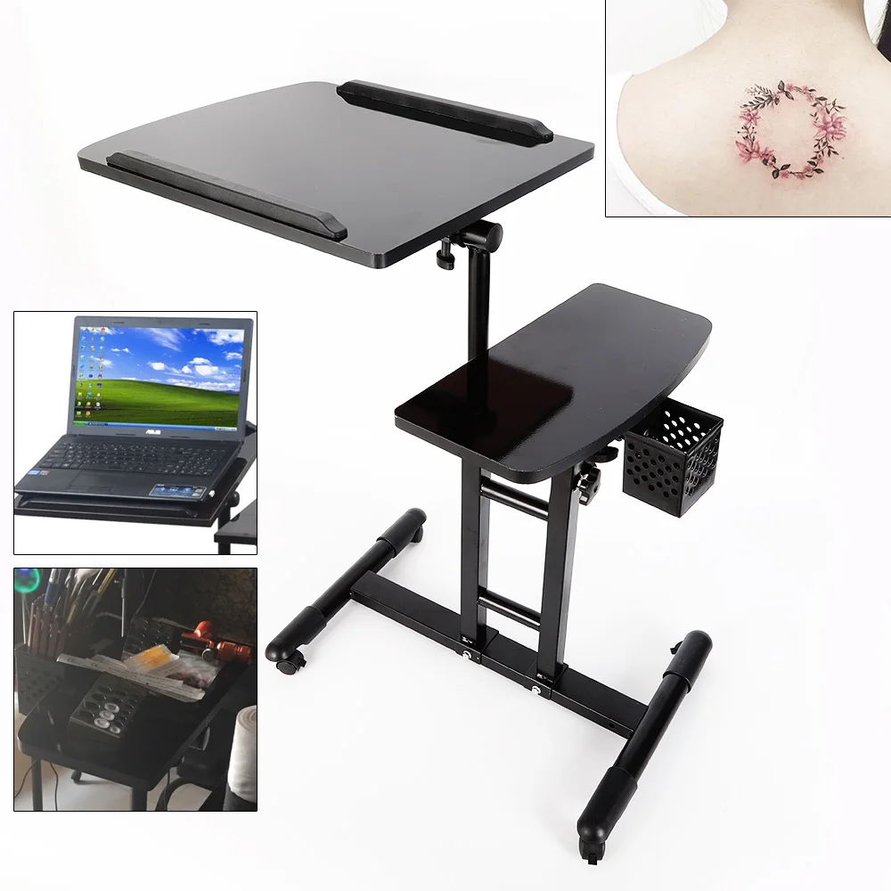 Mobile Tattoo Workbench Stand Angle Height Adjustable Tattoo Workstation Portable Laptop Desk Salon Studio Tattoo Arm Rest Stand