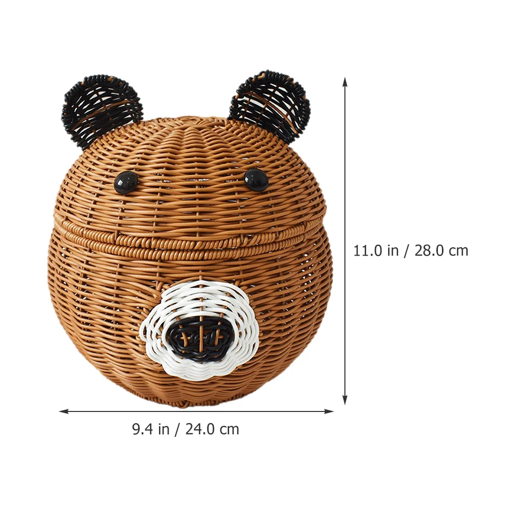 

Imitation Rattan Lidded Basket Bear Shaped Woven Storage for Fruit Snacks Home Office School Tabletop Organization