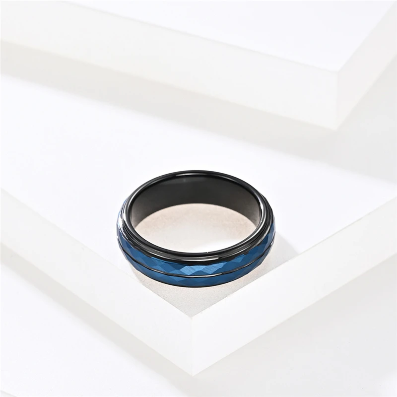 Tungsten Steel Blue Geometric Rhombus High Hardness High Quelity Fine Male Female Ring Polished No Fading WG007