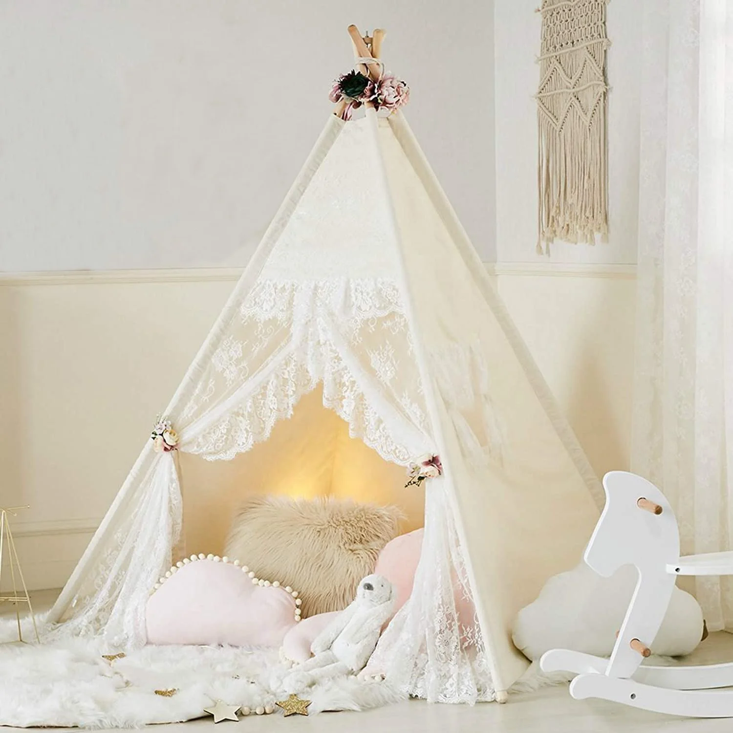 Baby Girls Sweet Playhouse White Luxury Lace Kids Teepee Tent for Girls Gifts