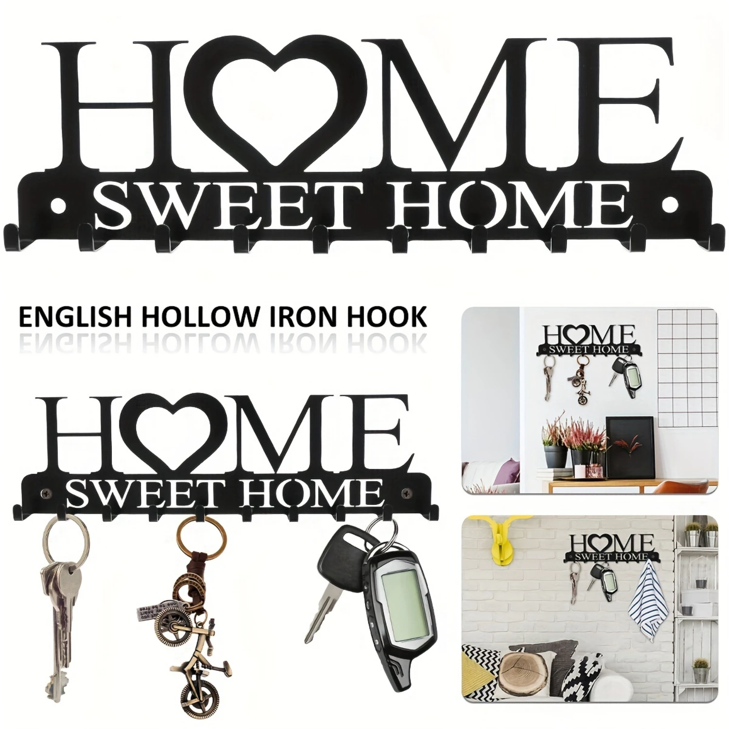 

Key Holder Wall Mounted Key Rack with 10 Decorative Key Hanger Black Key Organizer for Entryway Front Door Hallway Garage Mud