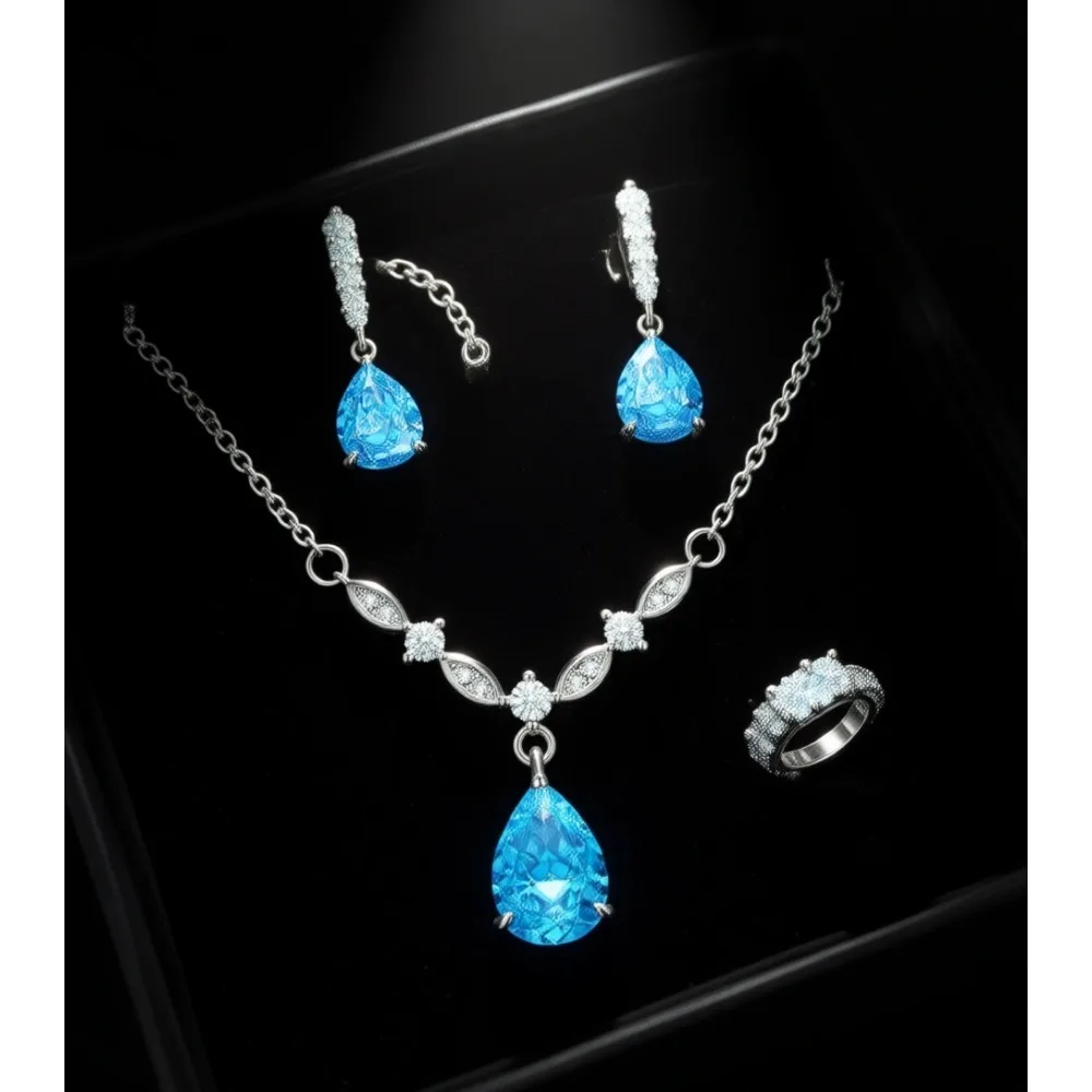 

Комплект серебряных украшений: колье с подвеской в форме капли из фианитов и серьги-подвески для женщин, подарок на свадьбу или для подружки невесты